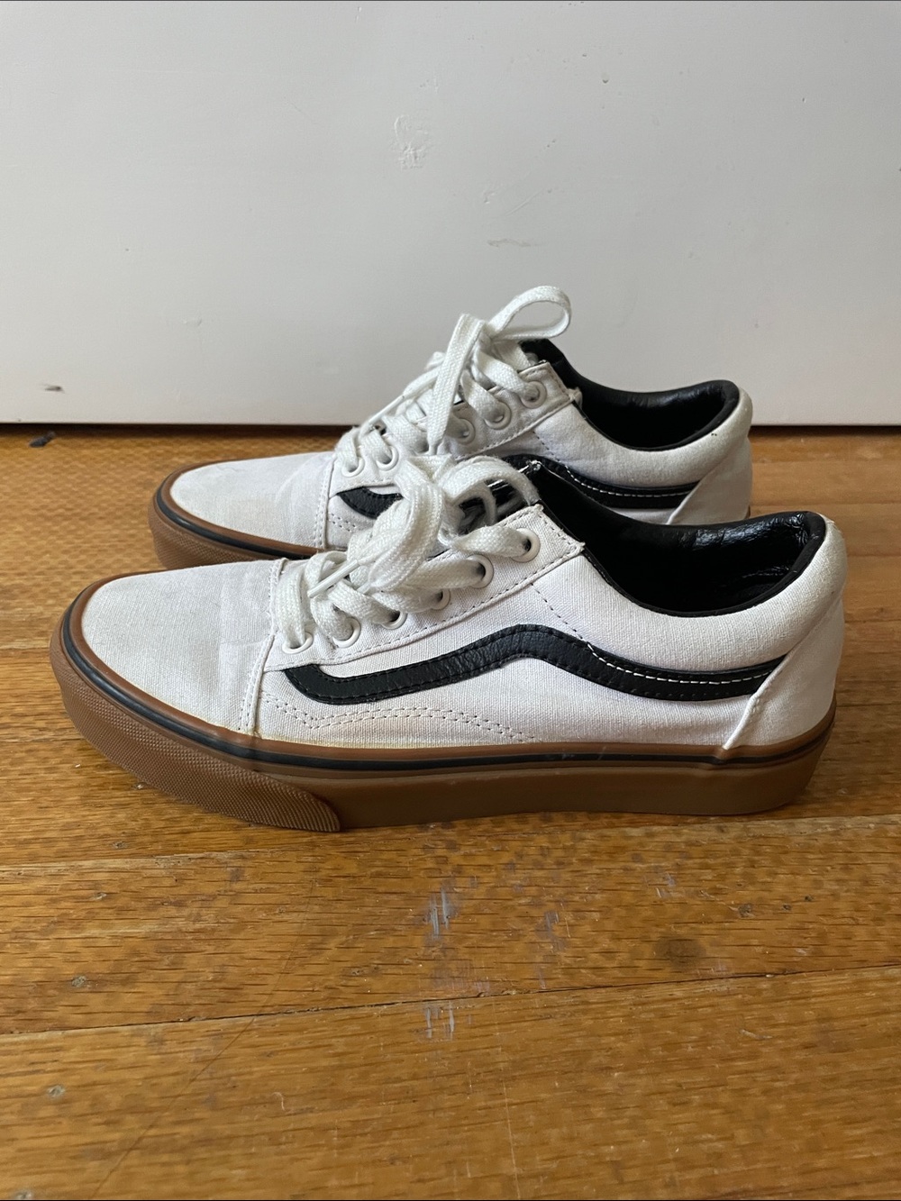 Vans White and Black Low-Top Sneakers with Gum Sole